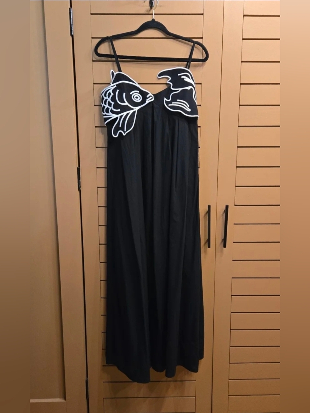 Commense Embroidered Fish Semi-Sheer Cami Dress Black Size Large - Picture 2 of 9